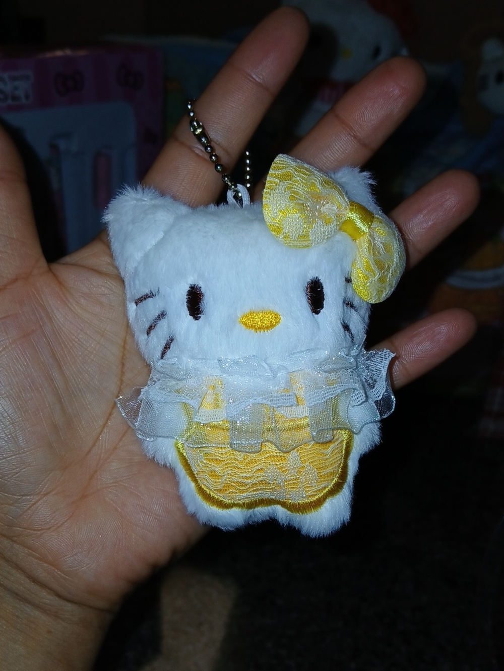 #HelloKitty White #PlushKeychain with Yellow Bow and Dress
